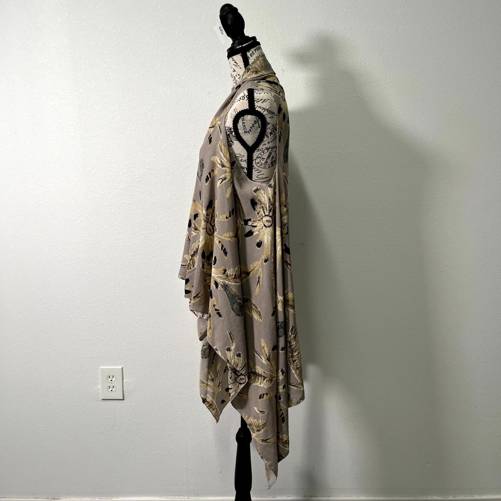 Janice Kimono Womens One Size Brown Floral Open Front Sleeveless Casual Layering - Picture 4 of 5